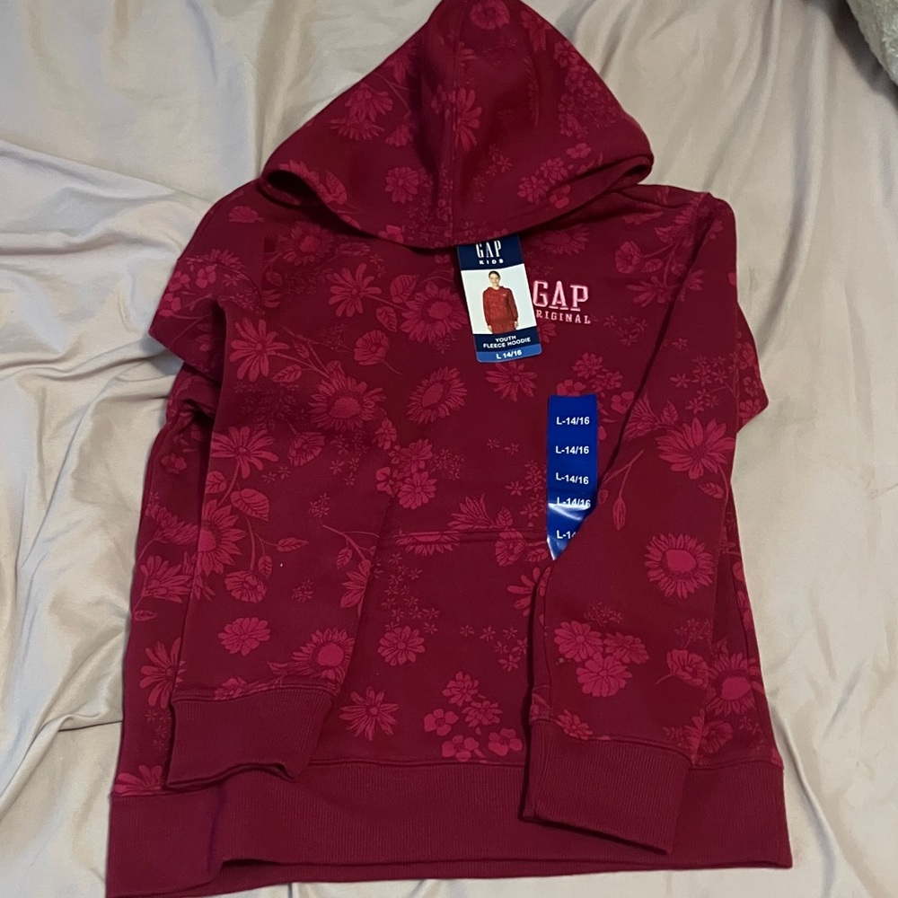 GAP Kids Floral Hooded Sweatshirt - Deep Berry